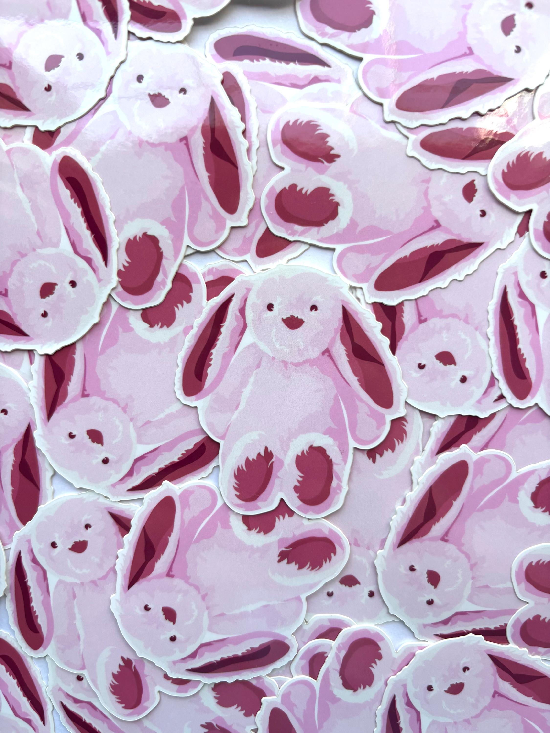 Pink Rabbit Line Stickers Pink Bunny Stuffed Animal Vinyl Sticker | Fluffy Bunny Sticker | Cute ...