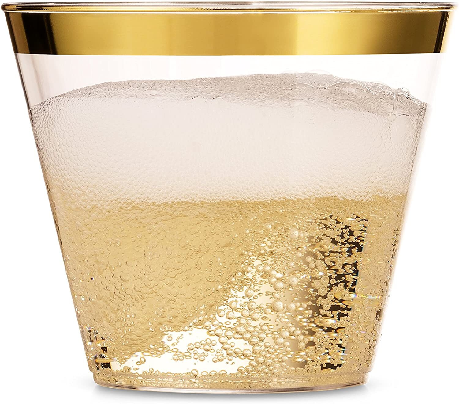 100 Pack Clear Plastic Cups Recyclable Wine Glasses for Parties Elegant Plastic Party Cups Wedding Decorations Glitter Plastic Cups Gold Glitter Disposable Cups 12 oz 