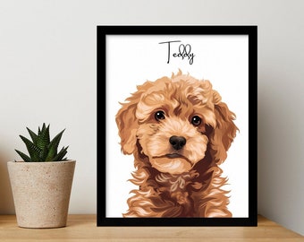 Custom Dog Portrait From Photo, Pet Memorial Gift, Personalized Dog Mom Art, Modern Print