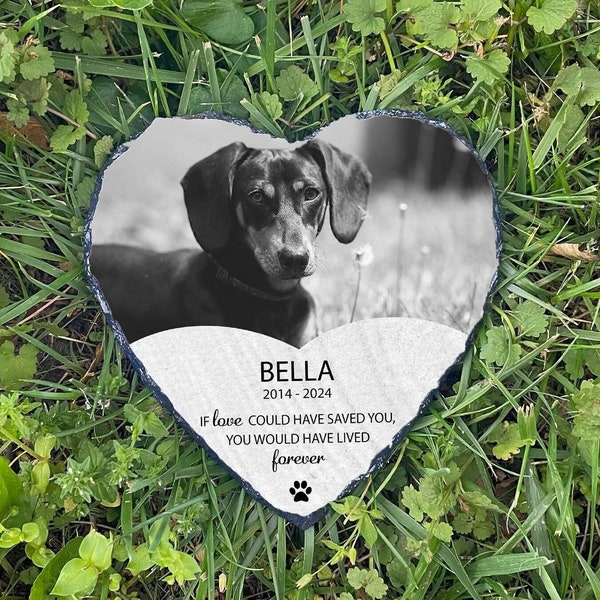 Heart Rock Garden Memorial Pet Loss Gift, Pet Memorial Stone with Picture, Garden Stone Grave Marker, Loss of Dog Sympathy Gift - 6 inch