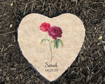 Personalized Birth Month Flower Garden Stone: Heart Shaped Decor