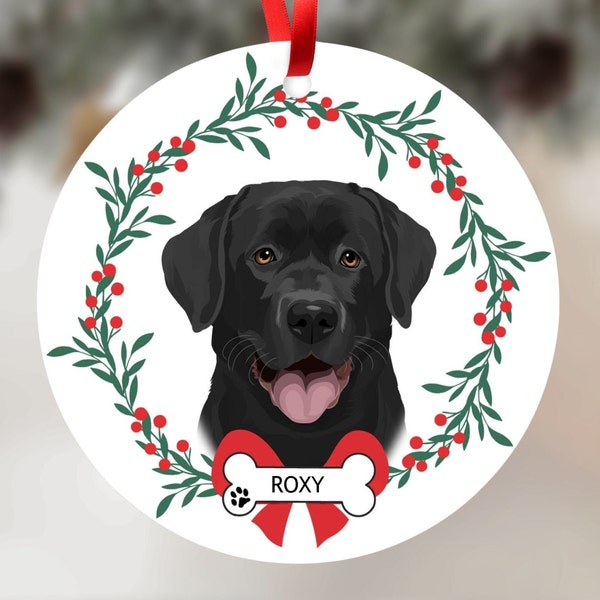 Black Lab Ornament, Personalized Labrador Retriever Christmas Ornament, Black Lab Gift w/ Name, Gift for Lab Dog Lovers P-013