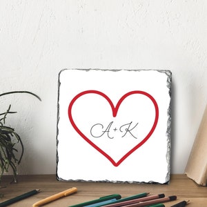 Personalized Initials Heart Plaque: Valentine's Day Stone Sign SD-224