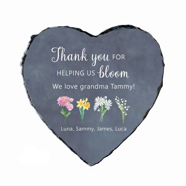 Mothers Day Gifts for Grandma, Personalized Garden Stone with Grandkid's Birth Flower Gift, Heart Shape