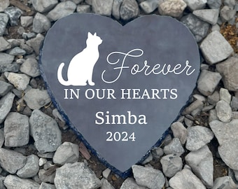Cat Passing Away Gift, Heart Rock Memorial Personalized Slate Stone