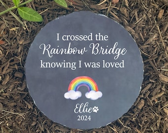 Personalized Pet Memorial Stone: Rainbow Bridge Dog or Cat Loss Gift SD-28A