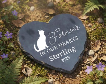 Personalized Cat Memorial Stone, Heart Garden Marker Pet Loss Sympathy Gift