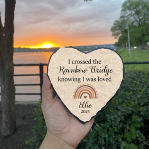 Custom Personalized Memorial Photo Square Lithograph - Memorial Gift Idea - I Crossed The Rainbow Bridge Knowing I Was Loved