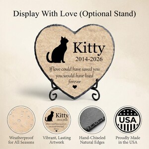 Heart Rock Memorial Cat Loss Gift, Personalized Slate Stone Grave Marker SD-32 image 2