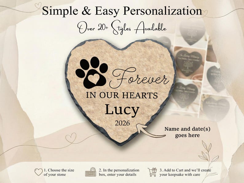 Pet Garden Stone Personalized, Dog Grave Marker, Forever In Our Hearts Memorial SD-20A image 5