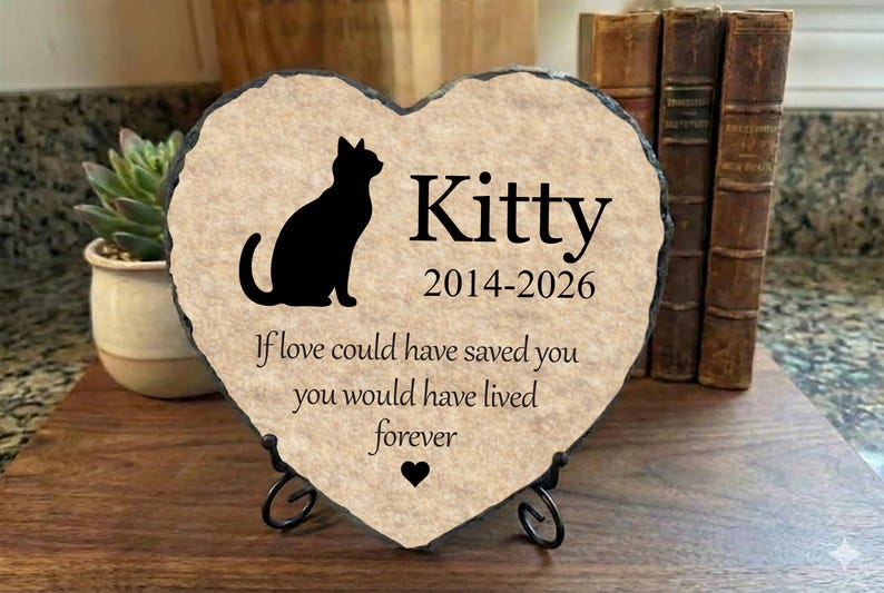 Heart Rock Memorial Cat Loss Gift, Personalized Slate Stone Grave Marker SD-32 image 5