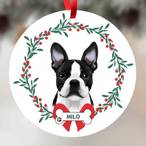 Boston Terrier Ornament, Personalized Boston Terrier Christmas Ornament w/ Name, Gift for Terrier Dog Lovers