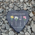Personalized Garden Stone, Mothers Day Gifts for Grandma with Grandkid&#39;s Birth Flower Gift, Heart Shape - 6 inch SD-201