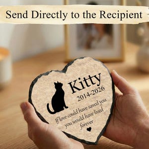 Heart Rock Memorial Cat Loss Gift, Personalized Slate Stone Grave Marker SD-32 image 4