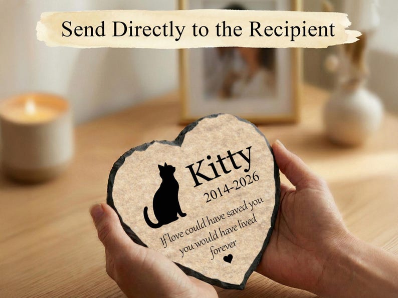 Heart Rock Memorial Cat Loss Gift, Personalized Slate Stone Grave Marker SD-32 image 4