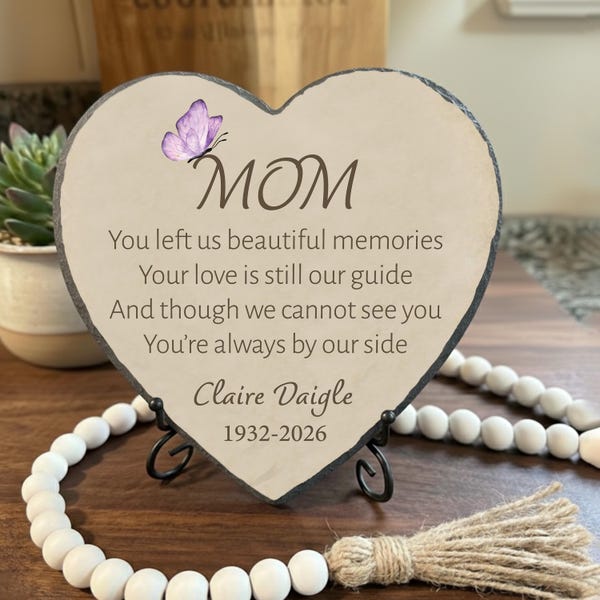 Mom Memorial Plaque Stone, Personalized Loss of Mother Sympathy gift, Indoor Shelf Decor