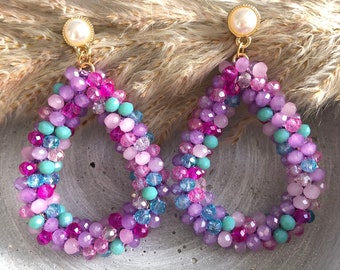 Perlen Ohrringe Tropfen ~ Multicolor ~ Facett Perlen bunt