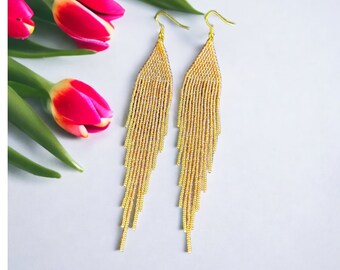 Native beaded earrings, fringe earrings, boho earrings, beaded earrings, Amber and gold earrings, ombre earrings