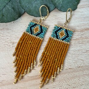 Mittlere Indianer Ohrringe, Indianer Ohrringe, Miyuki Perlen Ohrringe, lange Ohrringe, Perlen Ohrringe