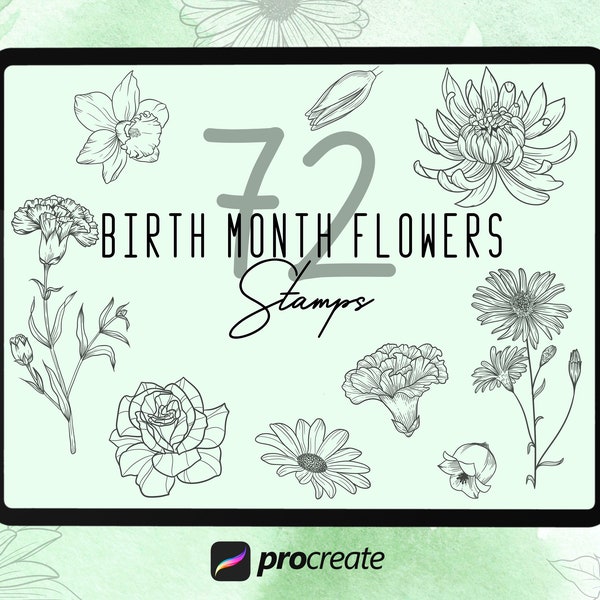 72 Birthmonth Flowers Procreate Stencils