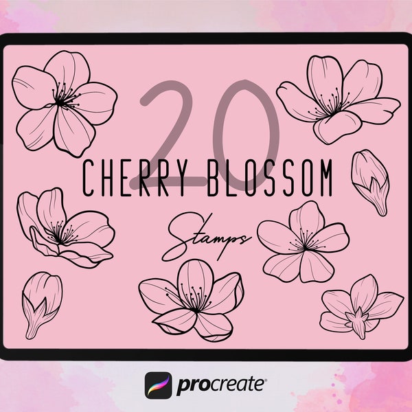 Procreate 20 Cherry Blossom Botanical Stamps Bundle