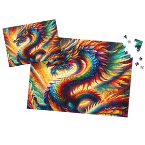 Dragon mythique radieux | Puzzle (110, 252, 520, 1014 pièces) | Art fantastique vif | Créature mystique
