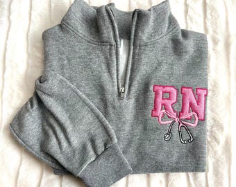 Registered Nurse Sweatshirt-1/4 Zip Embroidered Sweatshirt-RN