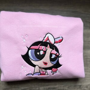 Pink Girl Embroidered Sweatshirt/ Cute Embroidery Crewneck/ Sweatshirt/Embroidery