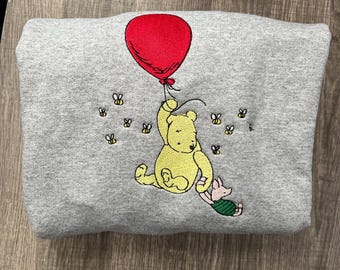Embroidered Pooh & Piglet Sweatshirt: Custom Crewneck Hoodie