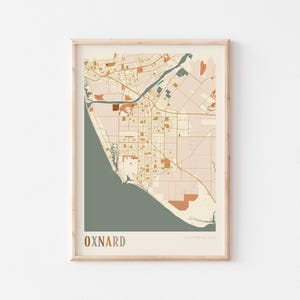 Plakat z mapą Oxnard, wydruk z Oxnard, plakat z Oxnard, sztuka ścienna z Oxnard, Kalifornia, prezent podróżny, sztuka ścienna w stylu boho, prezent na wyjazd