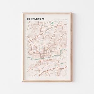 Bethlehem kaart poster, Bethlehem print, Bethlehem poster, Bethlehem Wall Art, Pennsylvania, reiscadeau, decor van de boerderij
