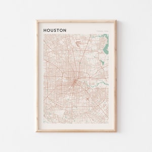 Affiche de carte de Houston, affiche de Houston, impression de Houston, art mural de Houston, plan des rues de Houston, impression de carte de Houston, Houston au Texas