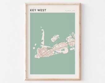 Póster con mapa de Key West, lámina de Key West, póster de Key West, arte de pared de Key West, mapa de la ciudad de Key West, Florida, regalo de viaje, decoración de pared estilo rústico