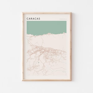 Affiche de carte de Caracas, impression de Caracas, affiche de Caracas, art mural Caracas, Venezuela, cadeau de voyage, art minimaliste