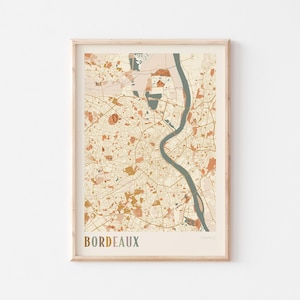 Affiche carte de Bordeaux, impression de Bordeaux, affiche de Bordeaux, art mural Bordeaux, France, cadeau de voyage, impression bohème