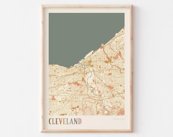Cleveland Map Poster, Cleveland Print, Cleveland Poster, Cleveland Wall Art, Ohio, Travel Gift, Boho Decor