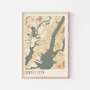 Póster con mapa de la ciudad de Jersey, impresión de la ciudad de Jersey, póster de la ciudad de Jersey, arte mural de la ciudad de Jersey, Nueva Jersey, regalo de viaje, póster bohemio