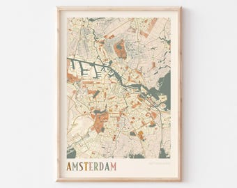 Amsterdam Map Poster, Amsterdam Print, Amsterdam Poster, Amsterdam Wall Art, Netherlands, Travel Gift, Boho Decor