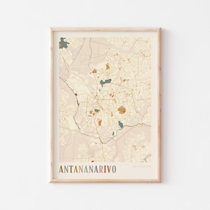 Affiche de carte d'Antananarivo, impression d'Antananarivo, affiche d'Antananarivo, art mural d'Antananarivo, Madagascar Afrique, cadeau de voyage, déco bohème