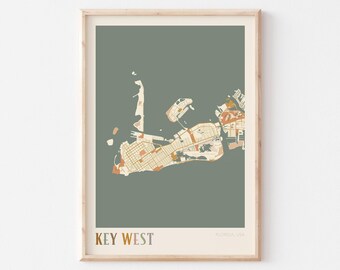 Póster con mapa de Key West, lámina de Key West, póster de Key West, arte mural de Key West, mapa de la ciudad de Key West, Florida, regalo de viaje, arte mural bohemio