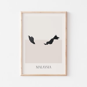Póster de mapa de Malasia, impresión de Malasia, impresión de mapa de Malasia, arte de pared bohemio minimalista, impresión artística de Malasia para decoración del hogar o regalo
