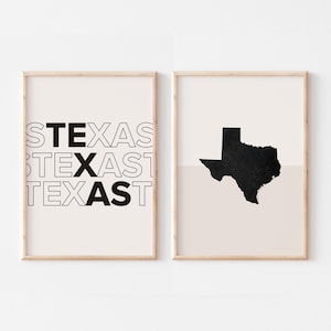 Lot de 2 estampes Texas, impression Texas, affiche de carte du Texas, impression de carte du Texas art mural bohème minimaliste, art mural Texas