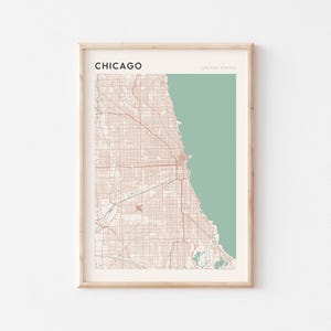 Affiche de carte de Chicago, art mural de Chicago, plan de la ville de Chicago, affiche de Chicago, impression de Chicago, impression de voyage de Chicago, carte des États-Unis de Chicago, de l'Illinois