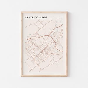 State College kaart poster, State College print, State College poster, State College kunst aan de muur, Pennsylvania, reiscadeau, decor boerderij