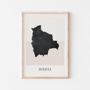 Affiche de carte de la Bolivie, impression de la Bolivie, impression de carte de la Bolivie, art mural bohème minimaliste, impression d'art de la Bolivie, déco pour la maison ou un cadeau