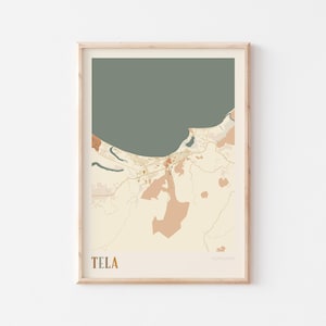 Affiche de carte de Tela, impression de Tela, affiche de Tela, art mural de Tela, Honduras, cadeau de voyage, affiche bohème