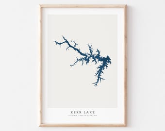 Kerr Lake, Kerr Lake Print, Kerr Lake Poster, Kerr Lake Art, Lake Wall Art, Lake Map Print, Lake House Gift, Lake Print, North Carolina