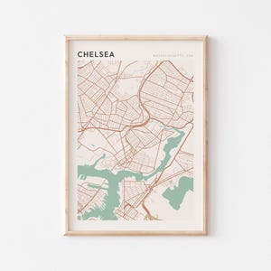 Affiche de carte de Chelsea, impression de Chelsea, affiche de Chelsea, art mural de Chelsea, Massachusetts, cadeau de voyage, art minimaliste