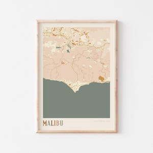 Affiche de carte de Malibu, impression de Malibu, affiche de Malibu, art mural Malibu, Californie, cadeau de voyage, art mural bohème, cadeau pour colocataire