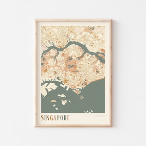 Cartaz do mapa de Cingapura, arte de parede de Cingapura, mapa da cidade de Cingapura, impressão de mapa de Cingapura, decoração de viagem de Cingapura, Cingapura, arte de parede Boho
